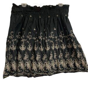 Women's SHE'S COOL Boho Floral Smocked Waist Above Knee Skirt BLACK Size Large